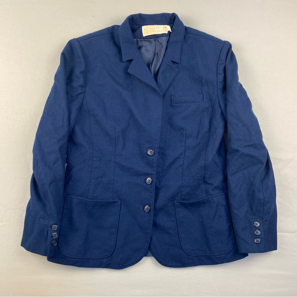 Vintage Pendleton Blazer Women 12 Virgin Wool USA Made 3 Button Navy Dress coat